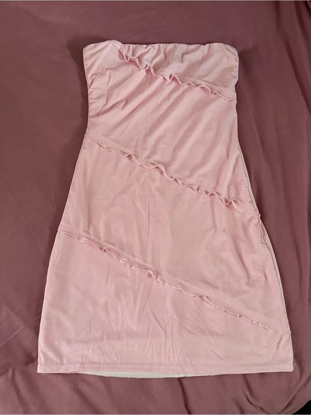 S/XS Lucy In The Sky Strapless Pink Ruffled Bodycon Dress